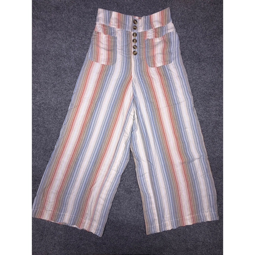American Eagle Striped Wide Leg Crop Pants High Rise Button Fly Small